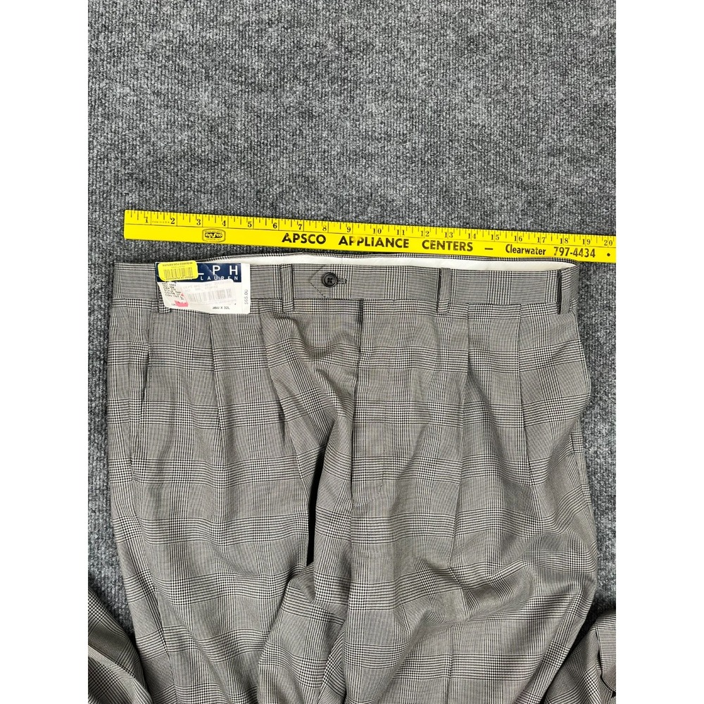 NWT Ralph Lauren Checked Dress Pant High Rise Pleated Light Grey Size 38X32 - Picture 10 of 10